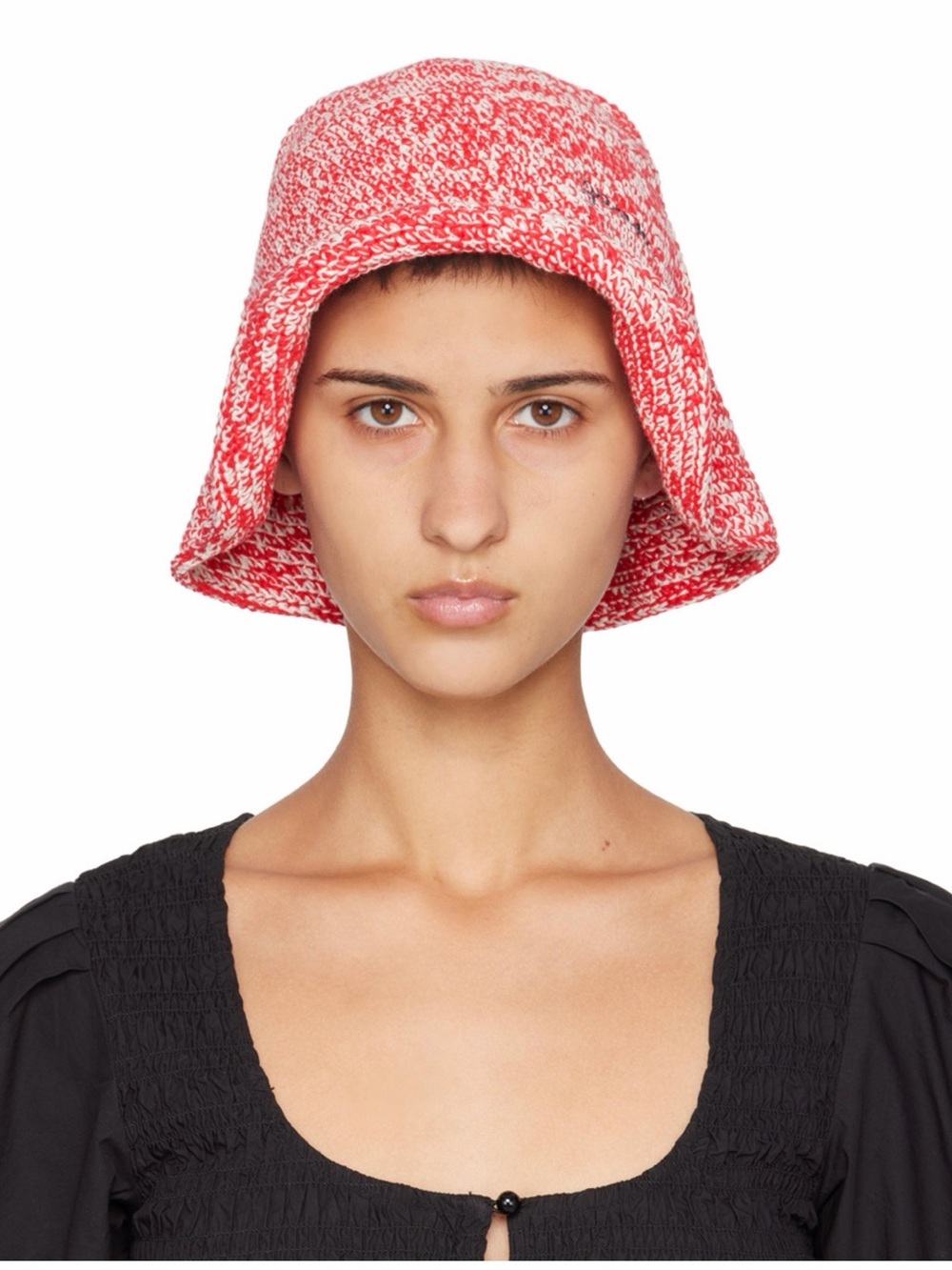 NWT GANNI Red & White Crochet Bucket Hat